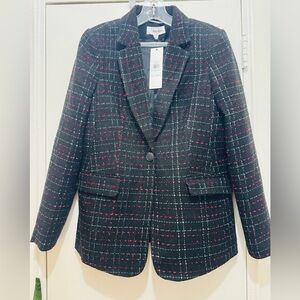 Calvin Klein women’s one button plaid tweed blazer size 8